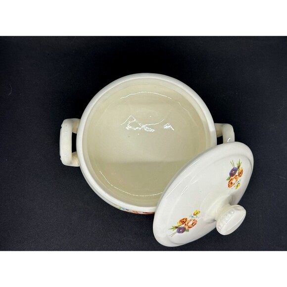 Vintage Handmade Ceramic Covered Casserole Serving Dish 1980s Lid Floral Flowers - Picture 6 of 13